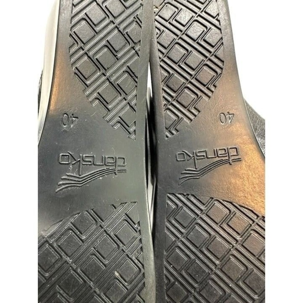 Dansko Women Script Print Wedge Sandals Black White Leather Cross Strap Slide 40 - Picture 5 of 9